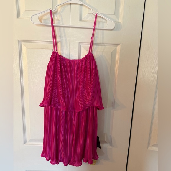 Lulus Fun Flirt Hot Pink Satin Plisse Sleeveless Romper - Size M - Picture 3 of 5
